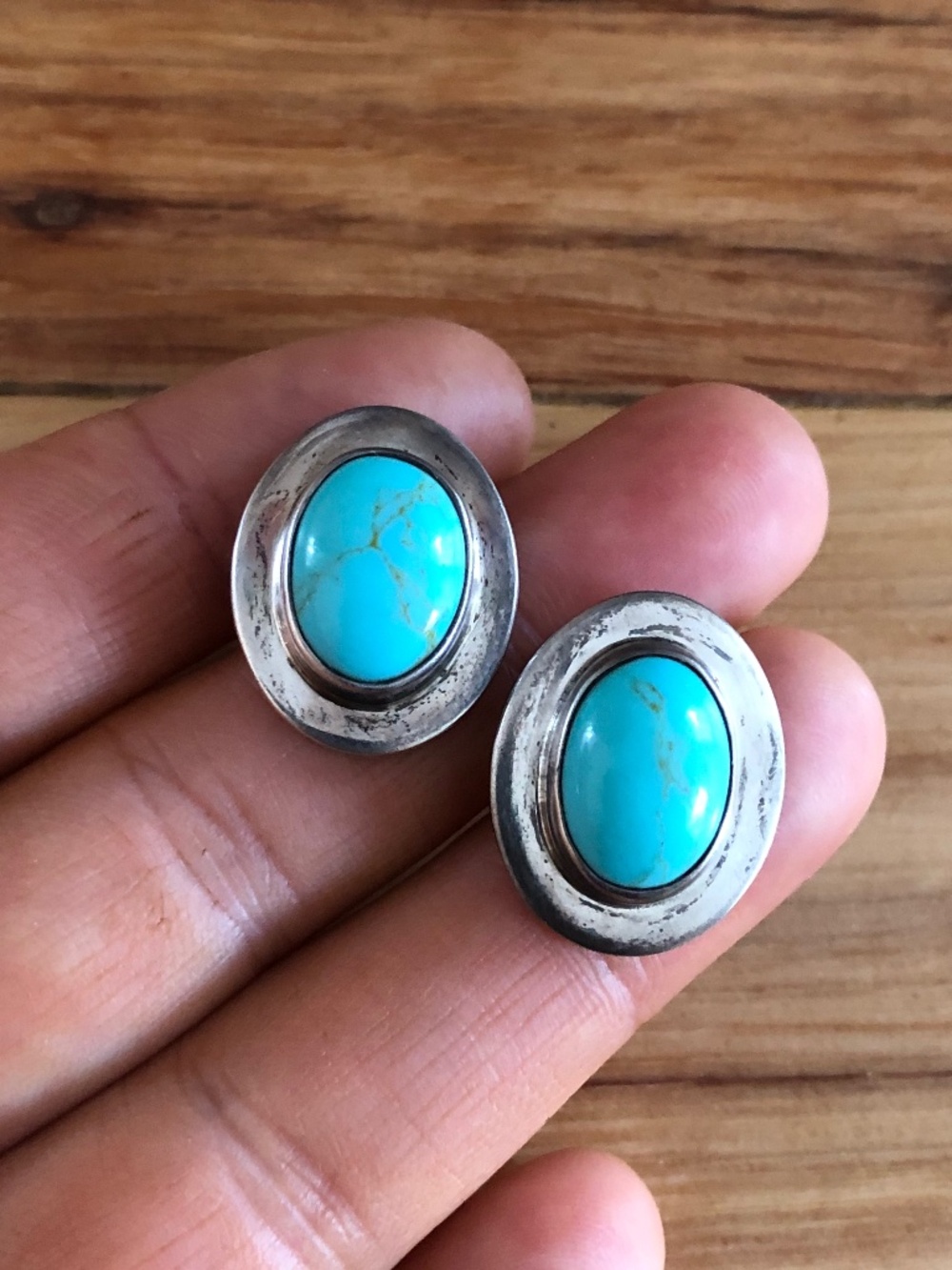 Sterling Turquoise Oval Mexico Stud Earrings (no backings)